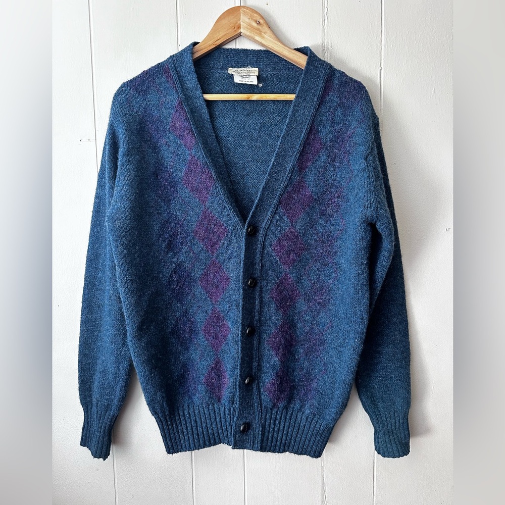 blarney woolen mills • sweater true vintage cardigan irish wool argyle blue